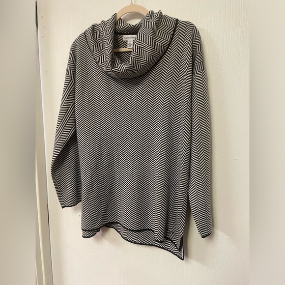 Calvin Klein Cowl Neck Long Sleeve Herringbone Pullover Sweater -M- - Picture 4 of 7